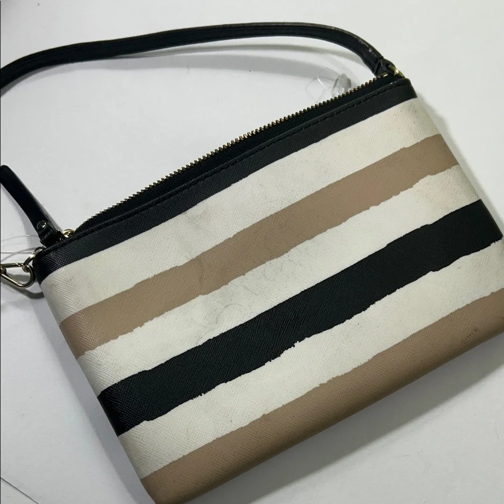 Kate Spade Black and Tan Striped Clutch
